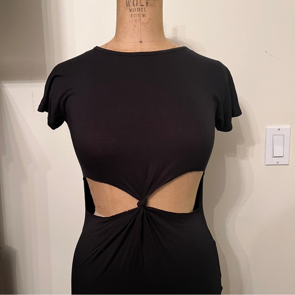 NWT Missguided Black Knot Cut Out Waist Short Sleeved Tunic T-Shirt - Picture 2 of 6